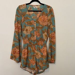 Show Me Your MuMu Floral Jumpsuit in Teal and Peach